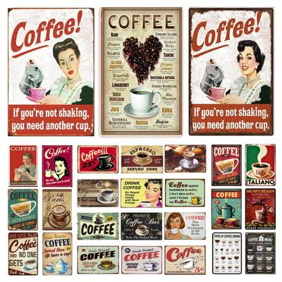 Panneau Métallique Vintage Boire du Café Décoration Murale Plaque pour Man Cave Maison Café Jardin Club Bar Affiche Rétro Art en Fer