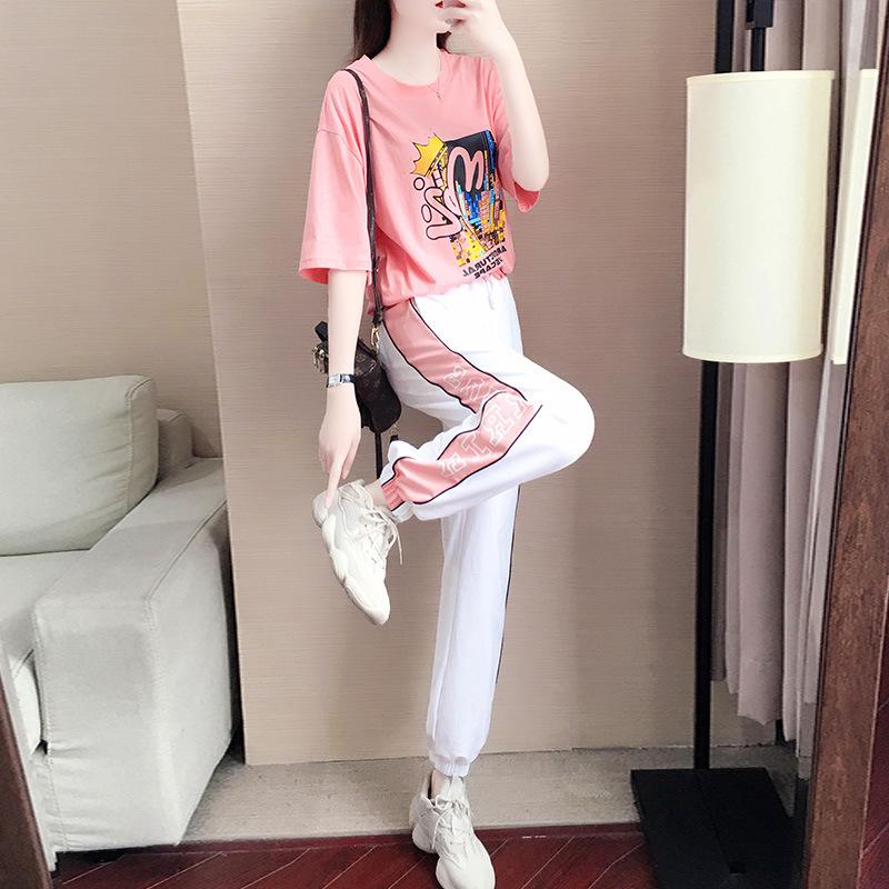 Summer Short-sleeved Sports Suit for Women, Fashionable and Trendy, Student Korean Style Casual Two-piece Summer Suit