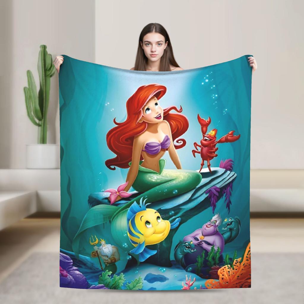 Little Mermaid Cartoon Princess Blanket Fleece Spring Autumn Portable Super Soft Throw Blanket for Sofa Outdoor Rug Piece