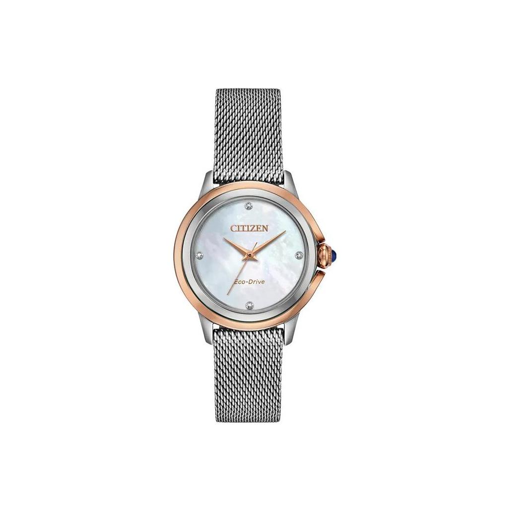 Citizen 50 Meters Waterproof Depth Light Energy Quartz Movement Stainless Steel Strap Watch Women watches Silver EM0796-59Y Silver