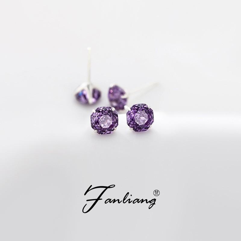 Sterling Purple Amethyst Stud Earrings Women Geometric Ice-Cut Floral Design Elegant Daily Wear