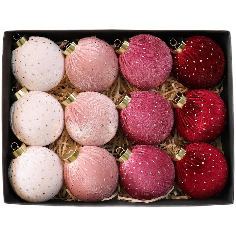 Christmas Tree Ornaments Set, 8cm Soft Velvet Fabric Ball Decorations, Handmade Holiday Décor For Wreaths And Home Displays