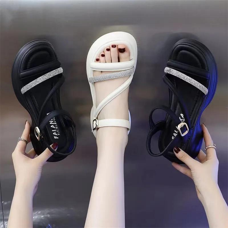 Fashion Women Sandals 2025 Autumn New Fashion Korean Breathable Comfort Sandals Thick Bottom Soft Bottom Buckle Sandals Round Toe Shoes