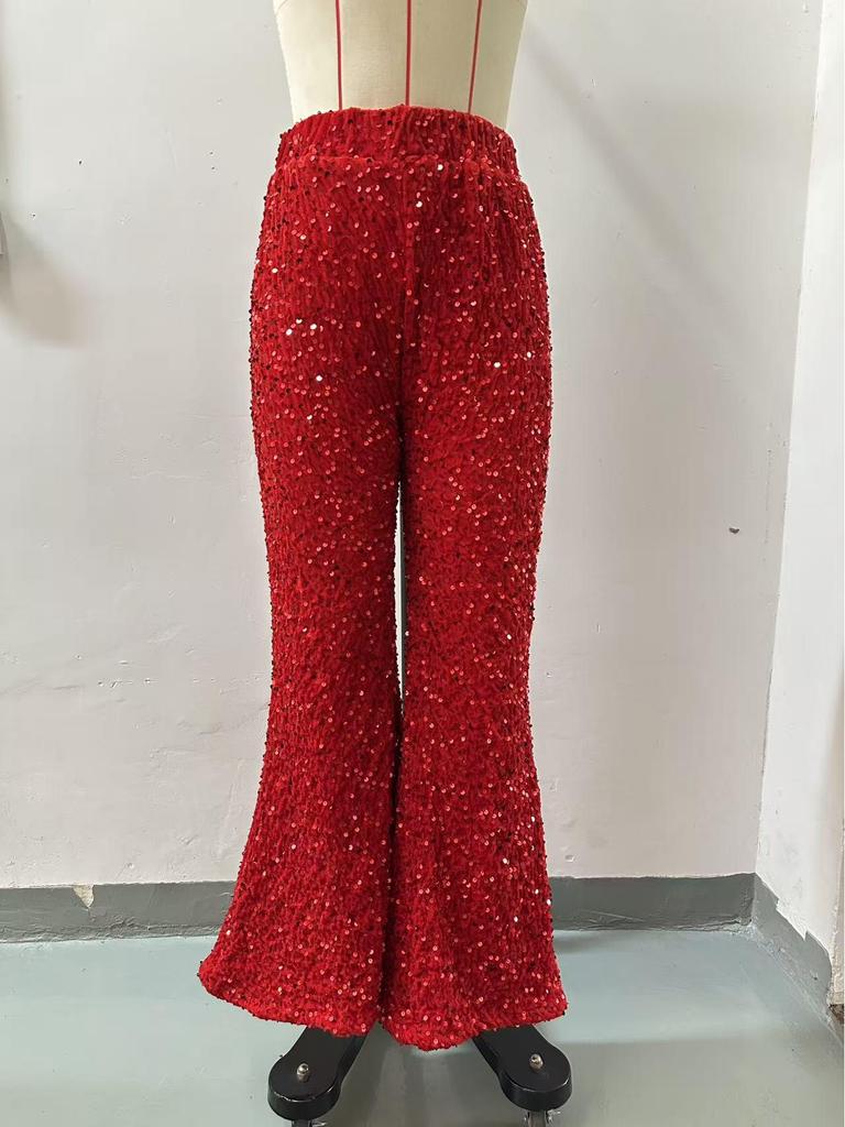 Women's Waist-Slimming Sequin Wide-Leg Pants - Summer Fashion, European & American Style