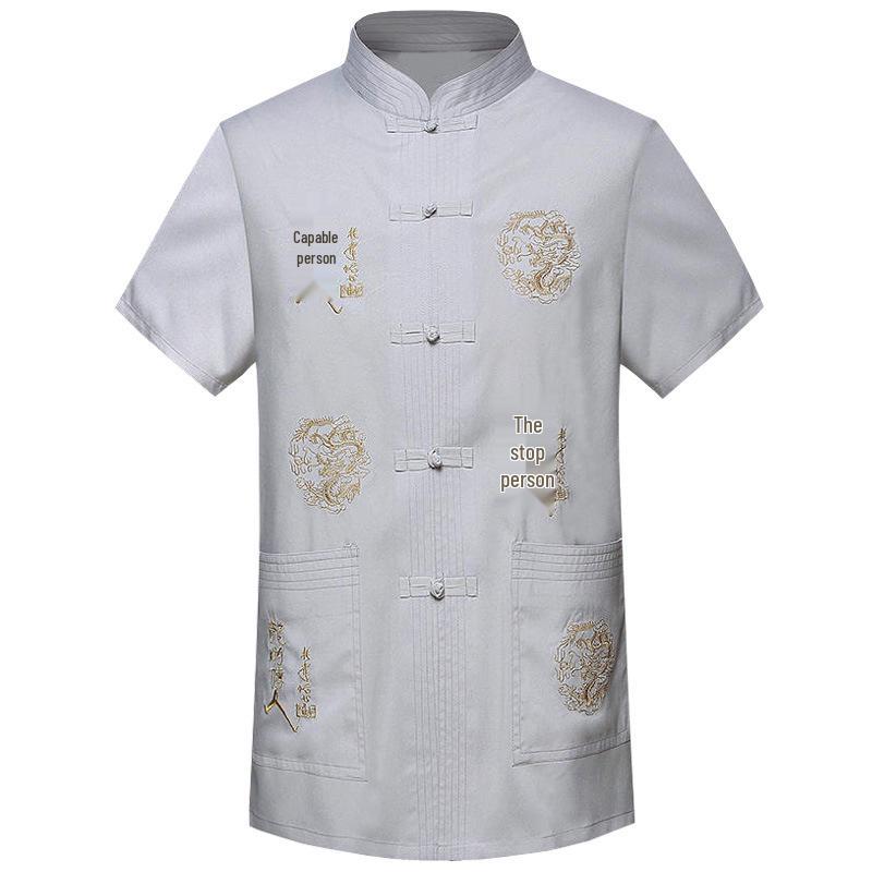 Men's Ethnic Summer Tang Suit: Short-Sleeved Stand Collar Monk Robe-Inspired Hanfu Top