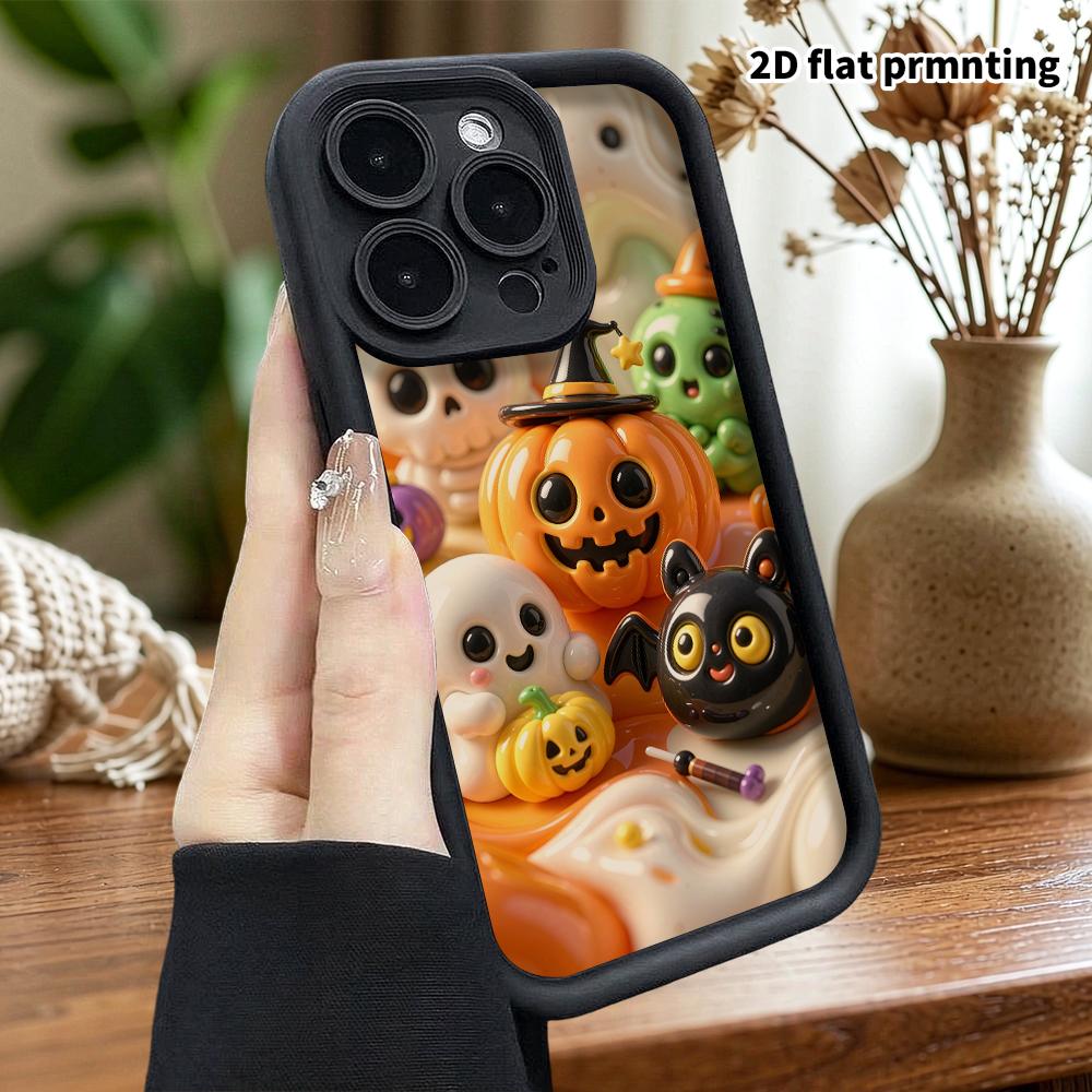 Phone case: 2D flat, suitable for iPhone 18 17 16 15 14 13 12Pro protective case, pumpkin little monster, perfect holiday gift for Christmas and Hallo