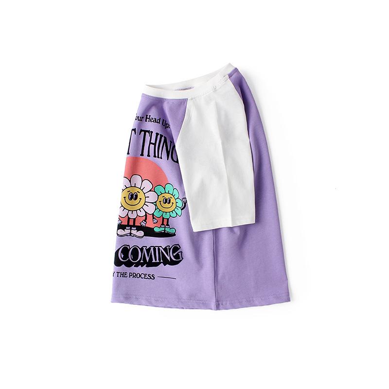 Korean Style Girls' Color Block Raglan Tee - Breathable Summer Short Sleeve Top