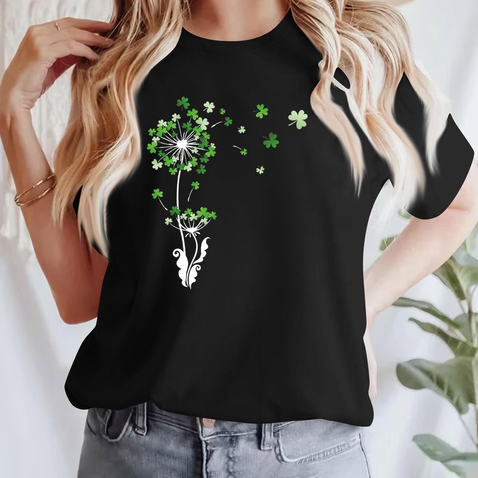 

Женская повседневная футболка с принтом, пуловер с круглым вырезом, топ с короткими рукавами L чёрный