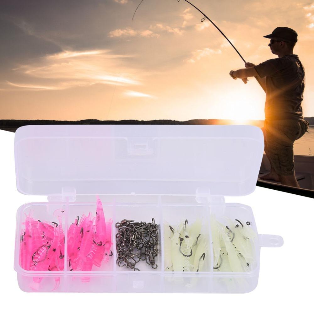 60 Stück Weiche Garnelenköder-Set mit Hakenverbinder Köder Garnelen Barschfischen Köder-Kit Meeresfischen