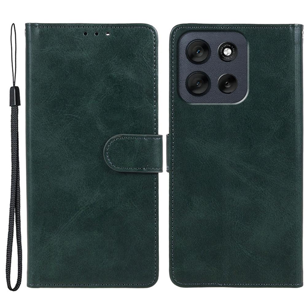 For Motorola Moto G56 5G Case Calf Texture PU Leather Wallet Phone Cover with Wrist Strap