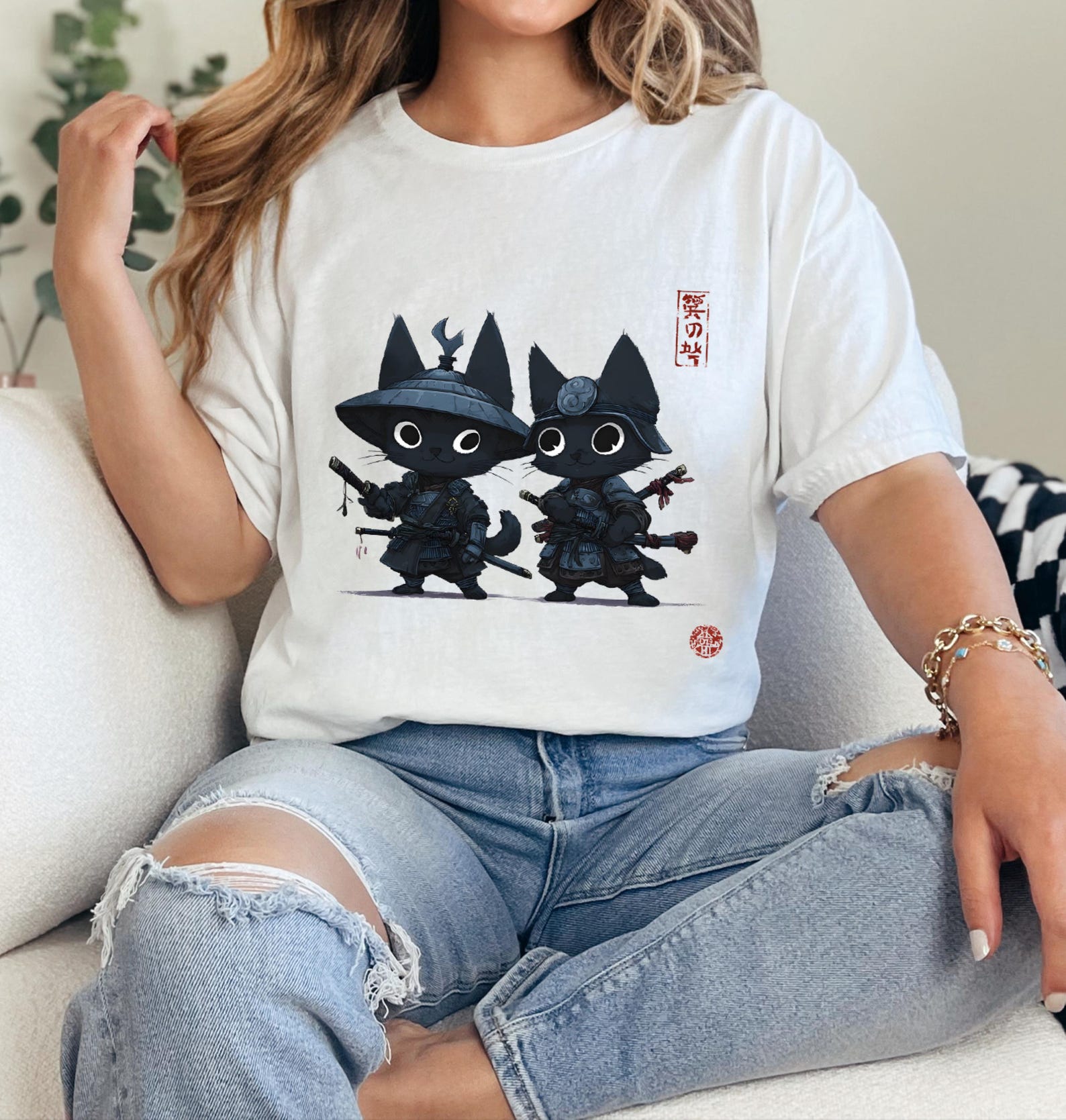 Kawaii Anime Cat T-Shirt, Cartoon Graphic Fantasy Shirt S