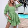 2026 ruffle leaf edge square neck dress strap short skirt women's summer new, Amazon European and American cross-border women's clothing
