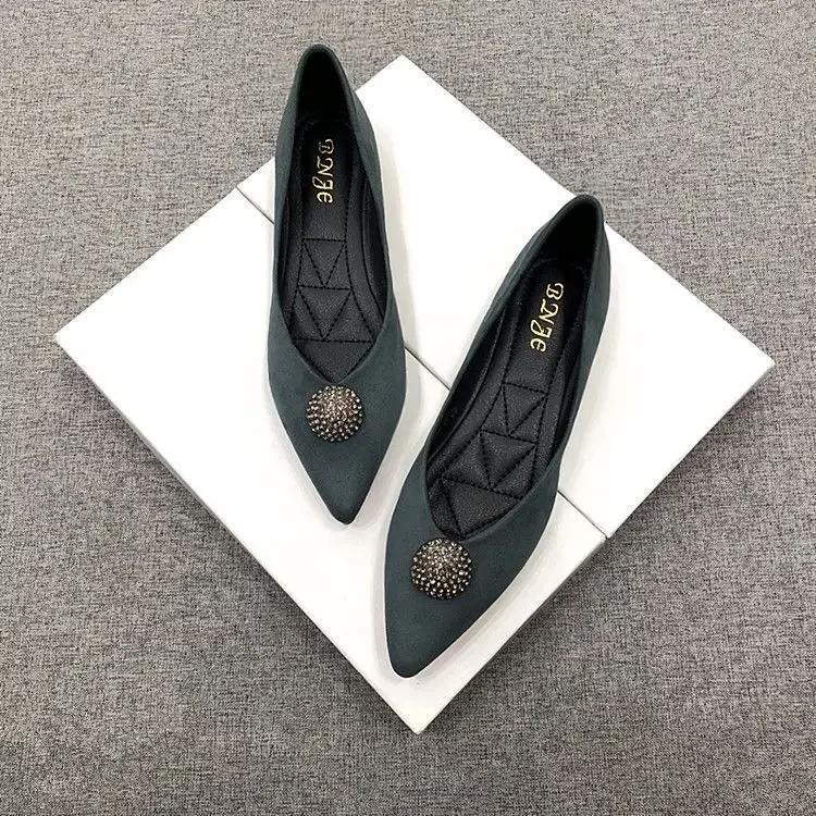 Green Pointed Toe Low Heel Elegant Shoes For Woman 2025 Black Moccasins Women's Summer Footwear Luxury Leather Casual Chic Point