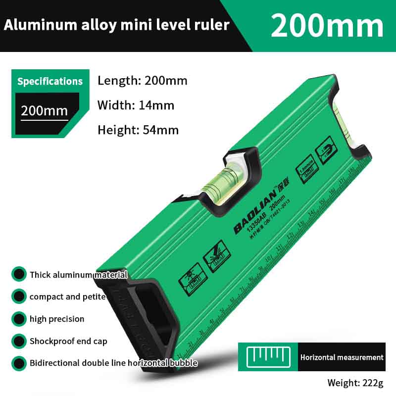 Horizontal Vertical Measure Metric Ruler Spirit Level Strong Magnetic Mini Aluminum Alloy Ruler Portable Decoration Special Tool