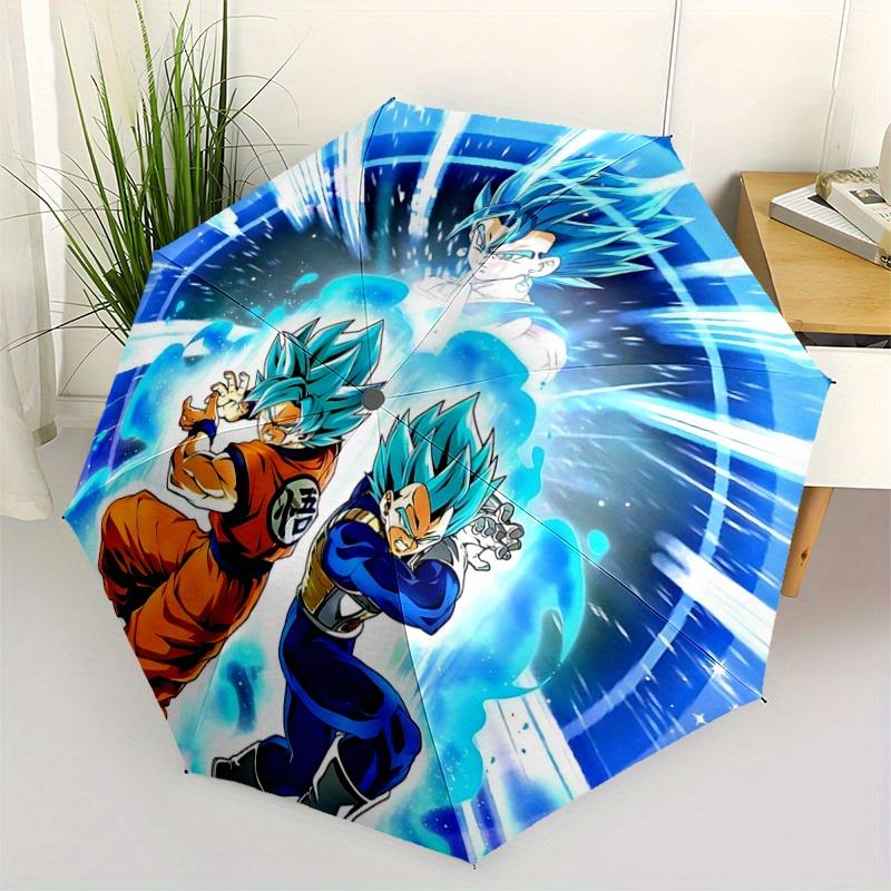 1pc Dragon Ball Z Super Saiyan Blue Goku & Vegeta Durable Cartoon Folding Umbrella, Portable 3-Fold Compact Umbrella for Men and Women, Suit
