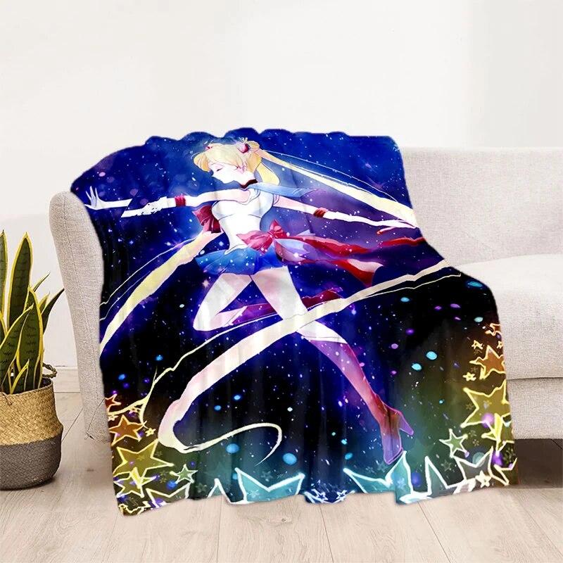 Deka s potiskem Sailor Moon Pretty Soldier Ultra lehká měkká plyšová deka z flanelu na rozkládací pohovku Pohovka Kancelářské dárky