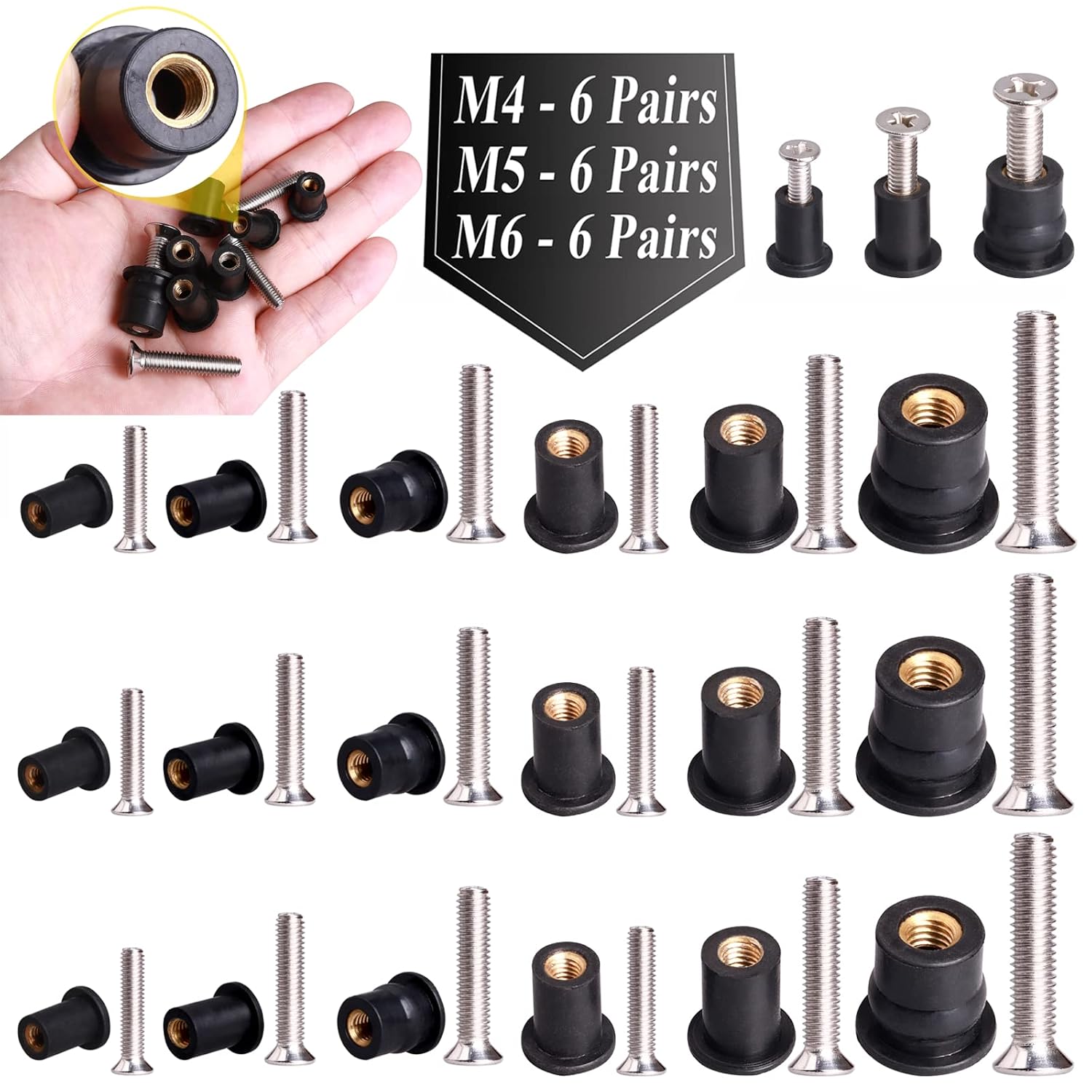 

M4 M5 M6 Неопреновые колодезные гайки с винтом из нержавеющей стали Резиновые колодезные гайки Каяк Латунные Медные болты Гайки Комплект для Каяка Мотоцикла