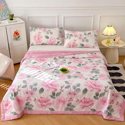 Romantische Rosa Blumen Steppdecke 100% Baumwolle Sommer Klimaanlage Steppdecke Hautfreundliche Dünne Decke für Kinder Jugendliche Erwachsene