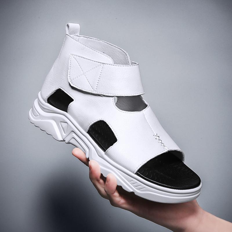 High Cut Roman Sandals Men PU Solid Color Thick Sole Comfortable Breathable Non Slip Men Elevated Business Casual Sandals