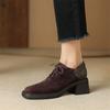 Fashion New Spring Autumn Sheep Suede Lace Women Loafers Square Toe Chunky Heel Shoes Comfort Women Pumps Shoes for Women High Heels