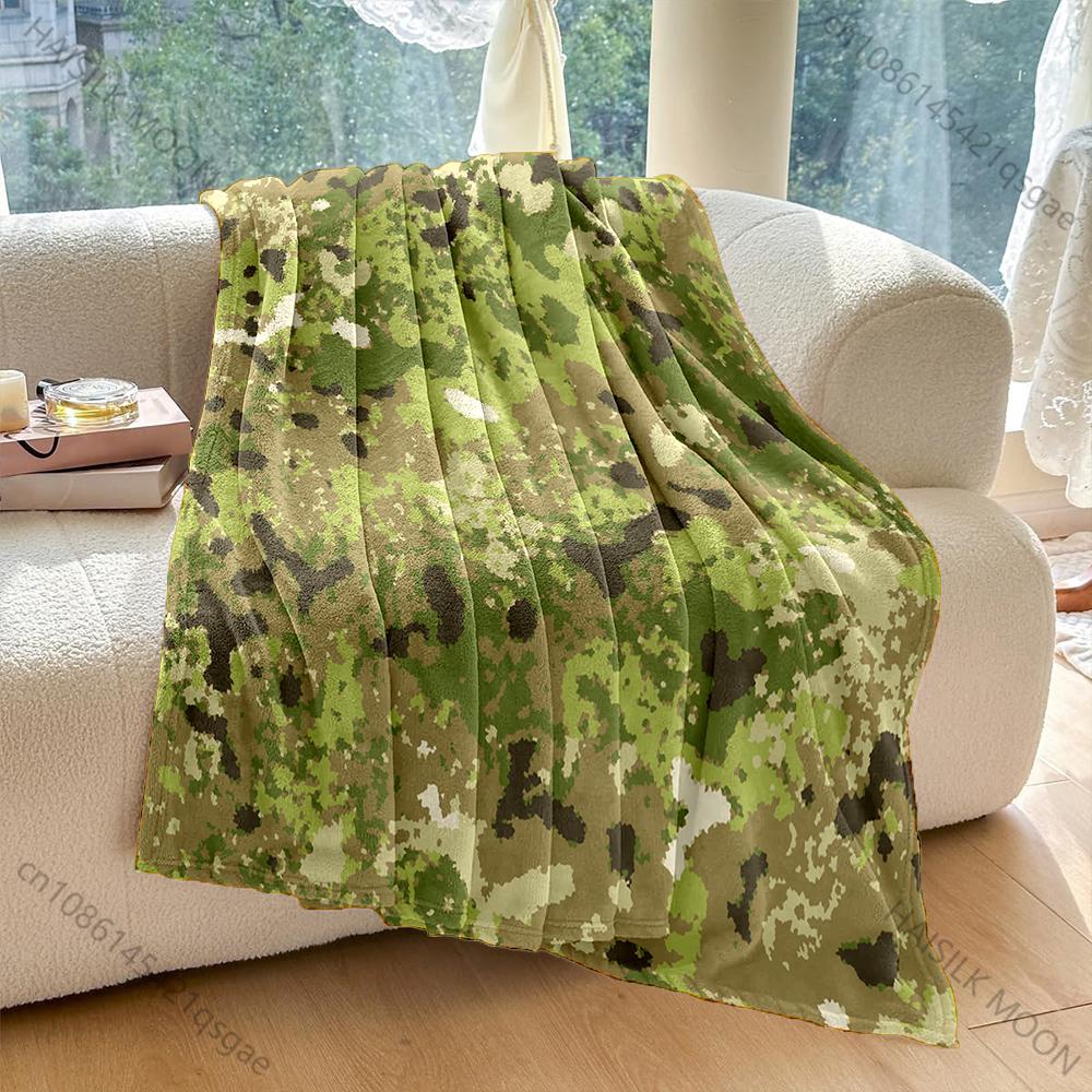Multi-size Green and Brown Camo Pattern Blanket Flannel Material Soft Warm for All Seasons, Home Outdoor Camping Picnics RV
