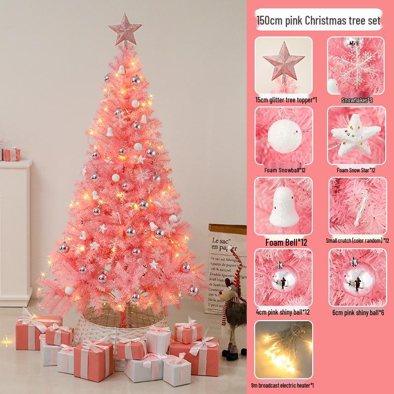 Pink Christmas Tree Decoration Set: 1.5/1.8/2.1 Meter Ornaments for Shopping Malls