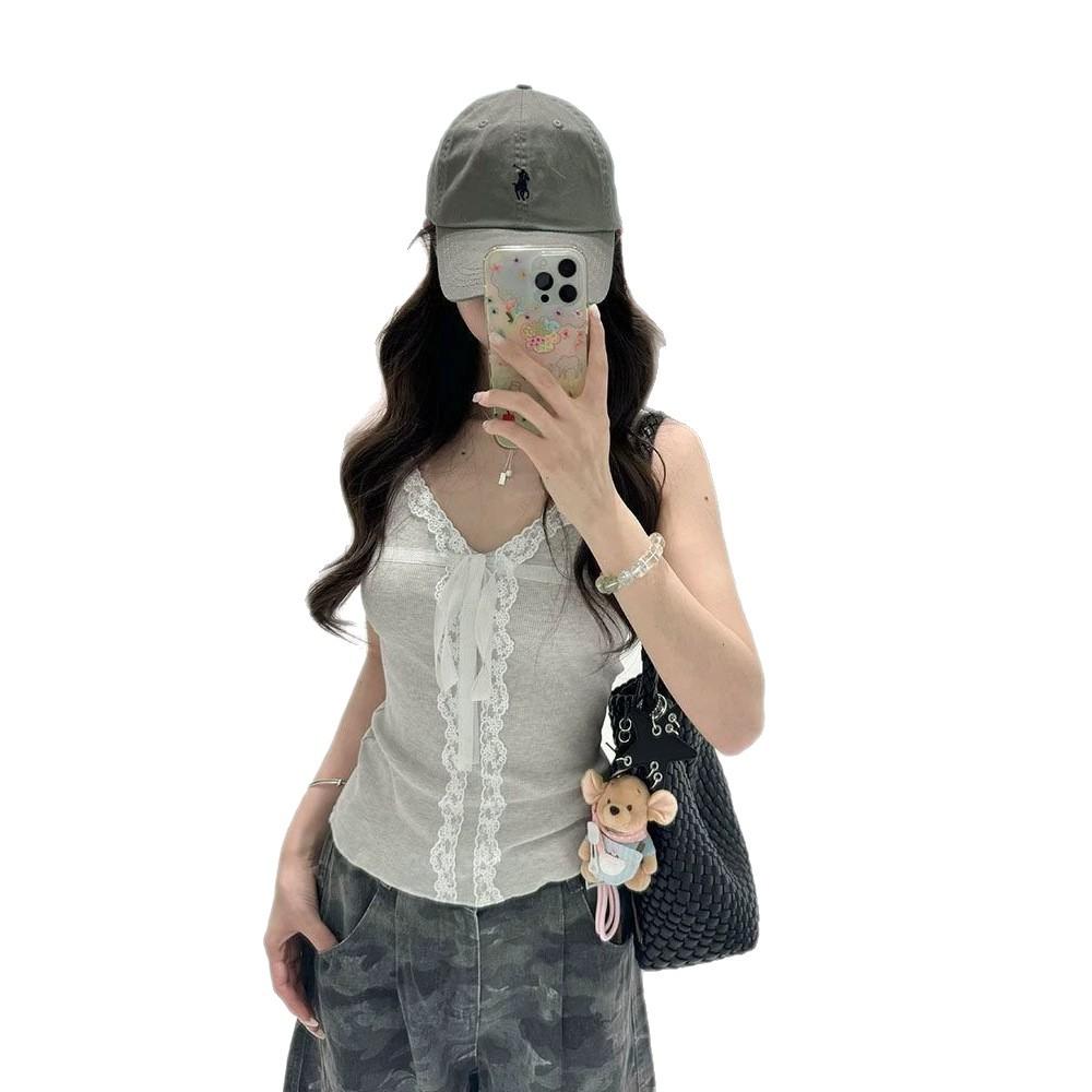 Pure and sweet spicy girl lace lace patchwork strap camisole for women, new summer versatile slim-fit top