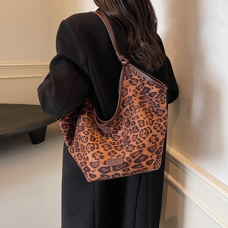 Leopard Print Large Capacity Tote Bag Women Crossbody Bag Commuter Shoulder Bag
