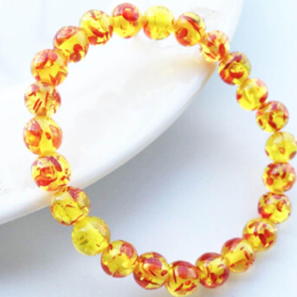 Charm Jewelry Women 10MM 8MM Amber Resin Bangle Bracelet Bead Elastic Round