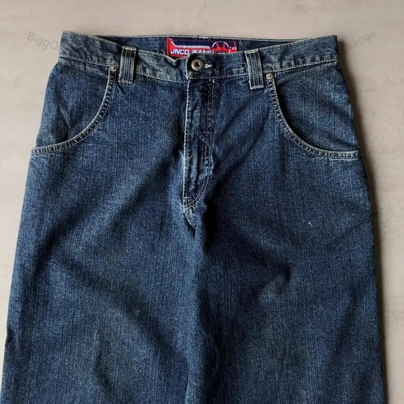 Hohe Taille Weites Bein Jeans Herren Streetwear Hip Hop Vintage Lockere Passform Gerader Schnitt Herbst