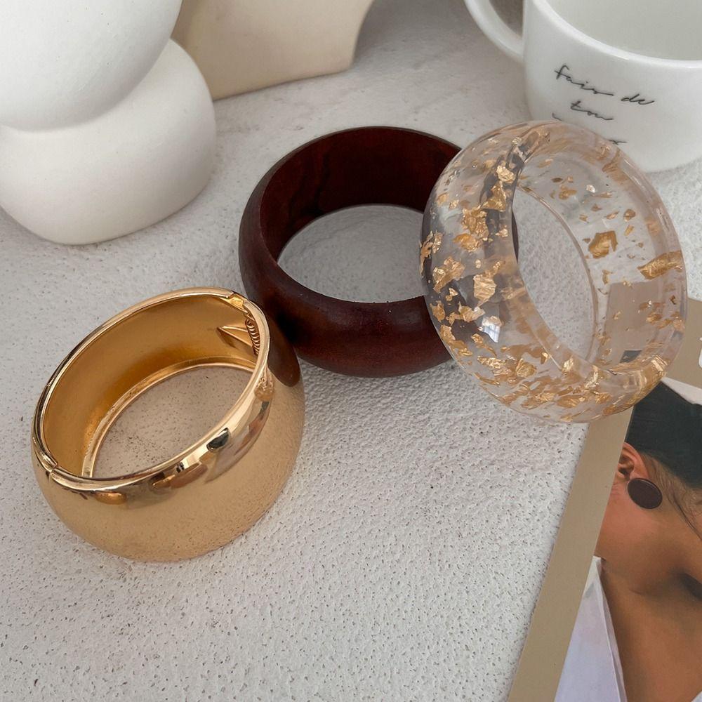 Chunky Wide Bracelets Resin Wood Alloy Hip-hop Bracelet Fashion Wide Bangle