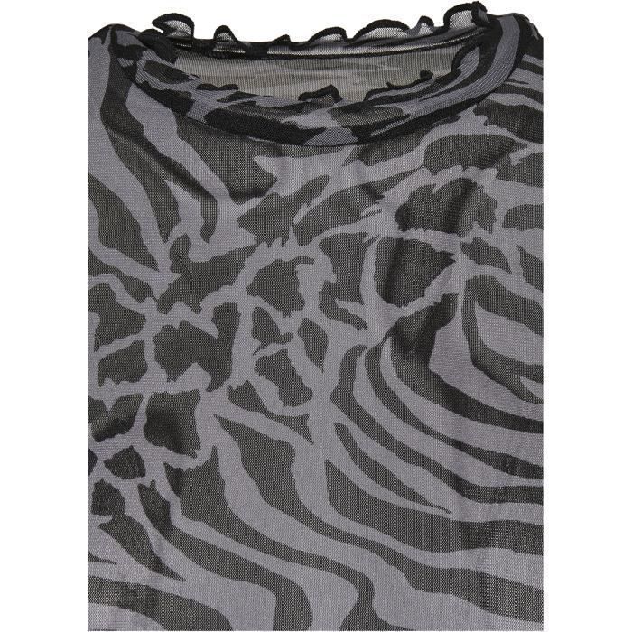 T-shirt à manches longues - Urban Classics - Ladies AOP Mesh Turtleneck - Gris/noir - Col montant - Femme