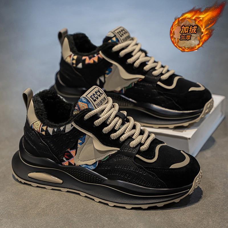 Mens Winter Warm Thick Lined Casual Sneakers Non-Slip Rubber Sole Low-Cut Dad Shoes