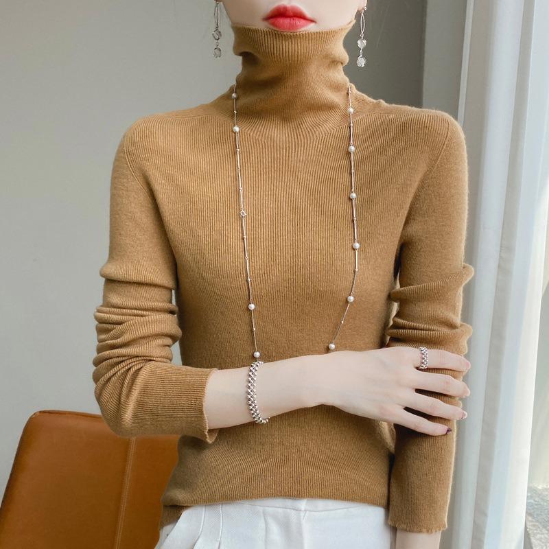 Pulover de damă de toamnă și iarnă Pulover cu guler stivuit pentru femei de culoare uni Parte de jos îngroșată Partea de sus de marime mare Tricotaj pentru damă interioare elastică