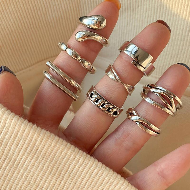 Minimalist Unique Womens Silver Ring With Elegant Geometric Shape Adjustable Size