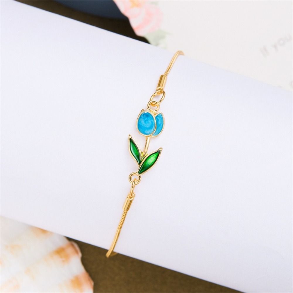 Adjustable Chain Enamel Charm Bracelet Copper Lobster Clasp Vintage Bracelet  For Women
