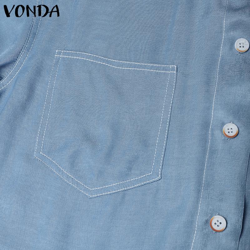 VONDA Elegant Women Short Sleeve Lapel Button Down High Low Hem Casual Cropped Blouse