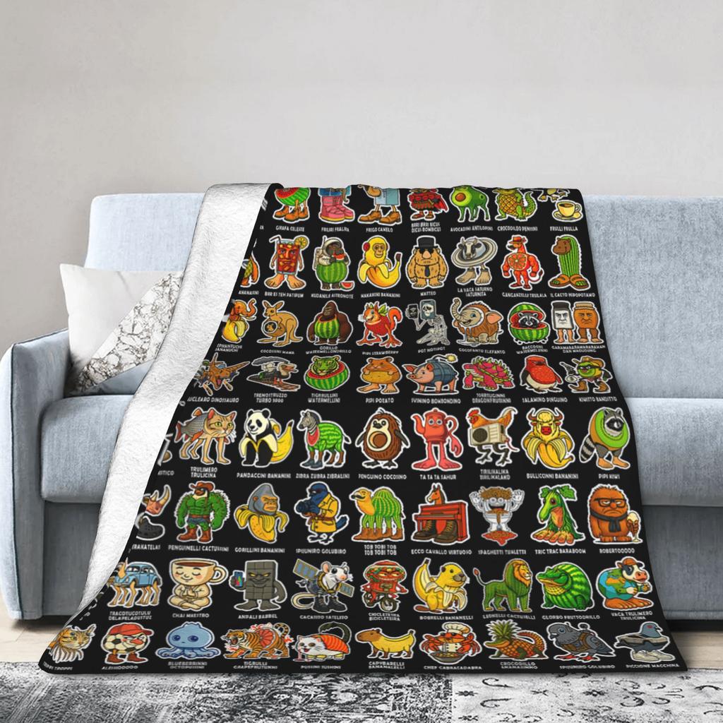 Warm Soft Blanket Funny Italian Brainrot Memes Compilation Bedding Throws Flannel Bedspread For Couch Chair Sofa Bed Bed Cover