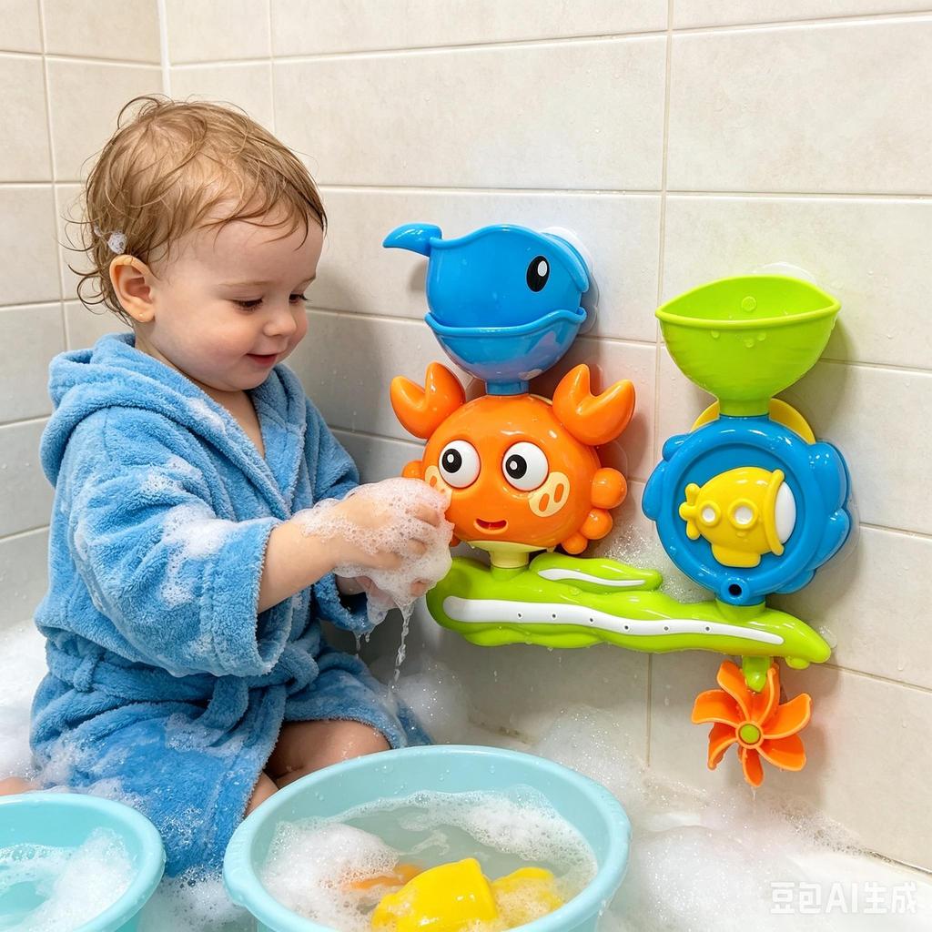 Crab & Whale Water Toys for Kids Bathtub with Rotating Eyes & Water Wheel Fountain