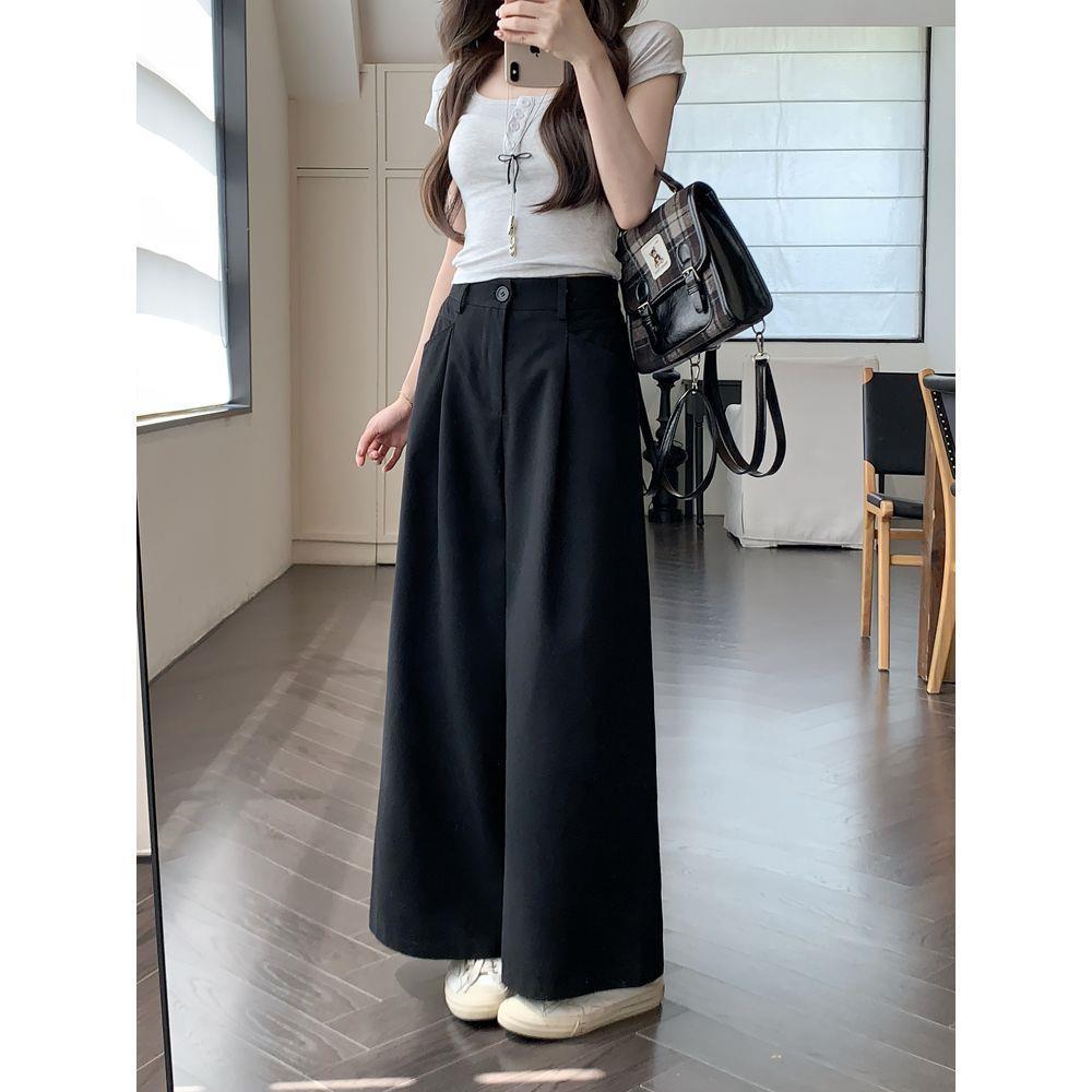 

2025 Women s Spring Solid Color High Waist Straight Leg Casual Pants 2XL чорний