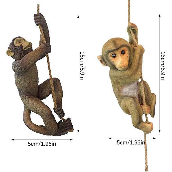 Green and Pink Resin Garden Statue Chimpanzee Monkey Tree Climbing Statue Decoration for Outdoor Patio Lawn Decor, Housewarming Gifts