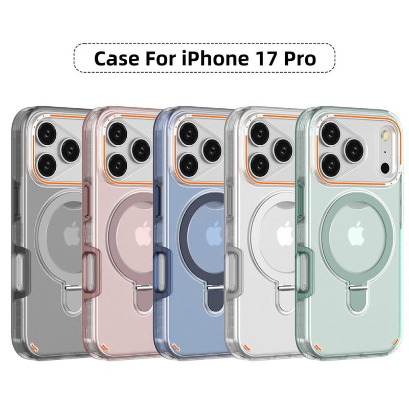 Luxury Magnetic Stand Two-Layer Protection Phone Case For iPhone 17 16 15 11 12 13 14 Pro Max For Magsafe Metal Ring Holder Cover