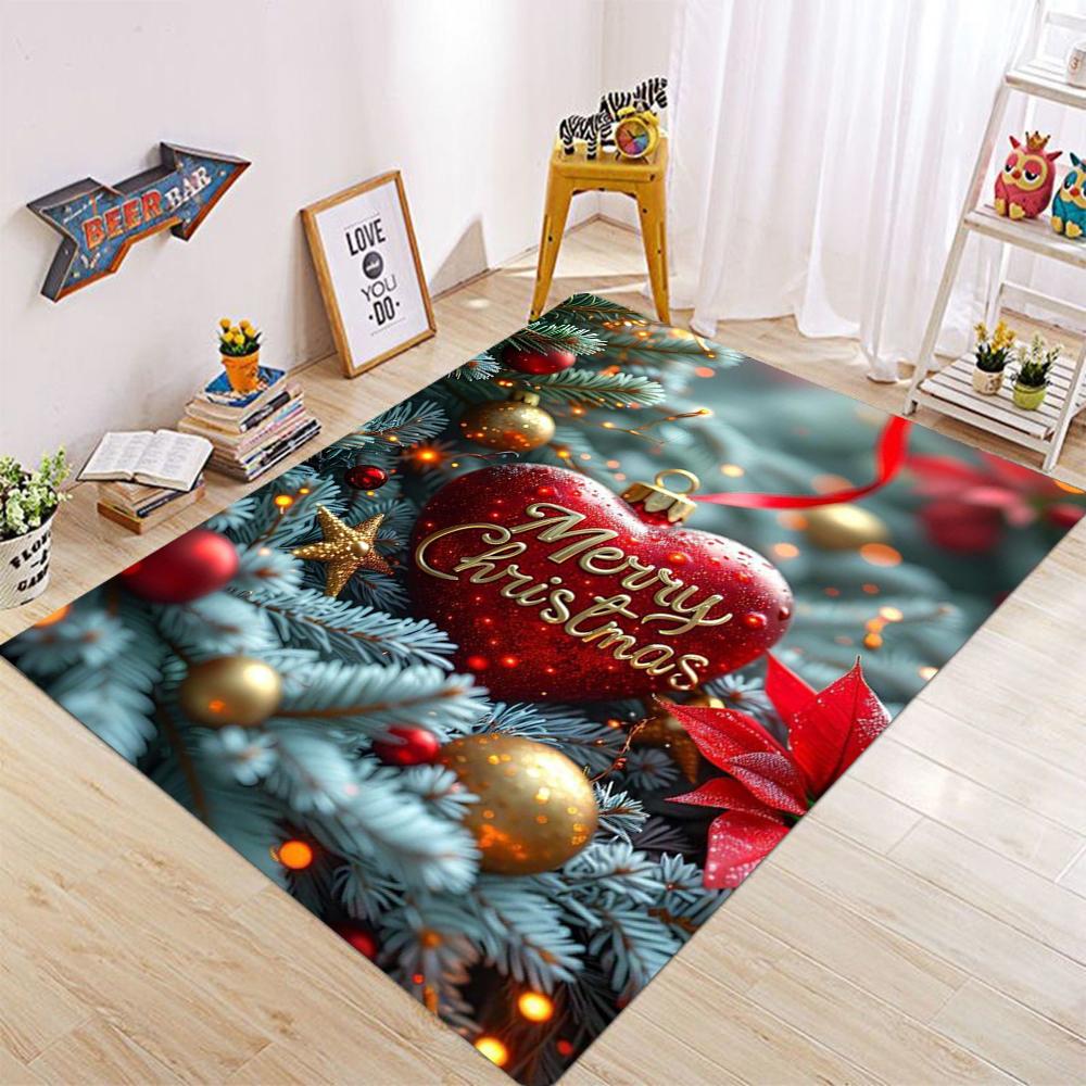 Christmas Tree Elegant Candy Cane Carpet Poinsettia Snowflake Rug for Home Decoration Red Green Gold Mat Living Room Decoration