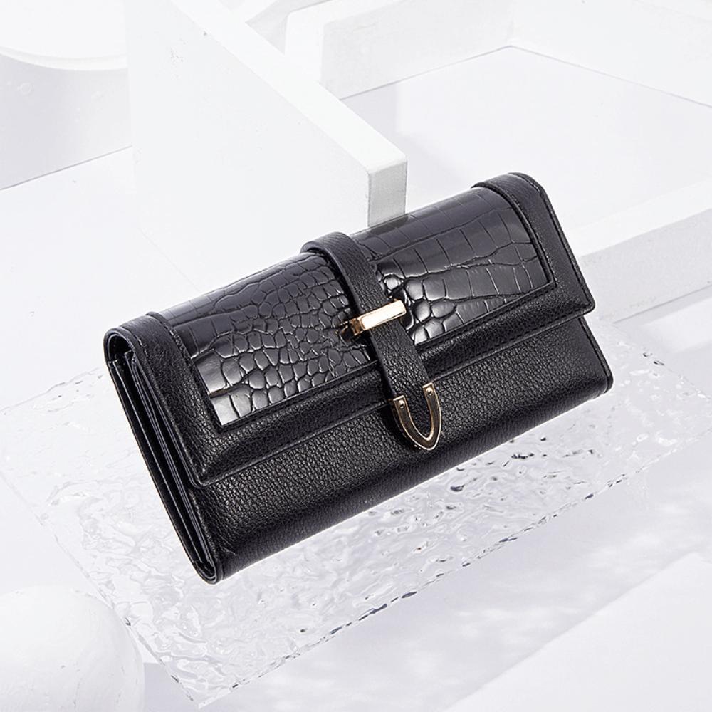 Nouveau long portefeuille à boucle pour femme portefeuille pour femme black, multicolore
