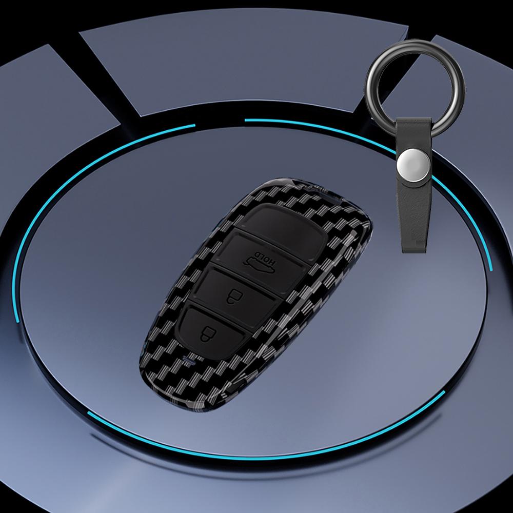 Abs Carbon Fiber Car Key Case Cover For Hyundai Tucson Solaris Sonata Hybrid Nexo Nx4 Santafe Dn8 Accessories
