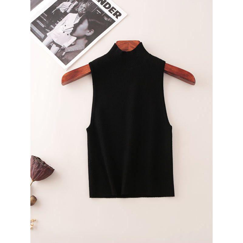 Women's Refined Half-Turtleneck Knitting Vest Silm Slimming Thin Sleeveless Bottoming Small Inner Wear Temperament Commute