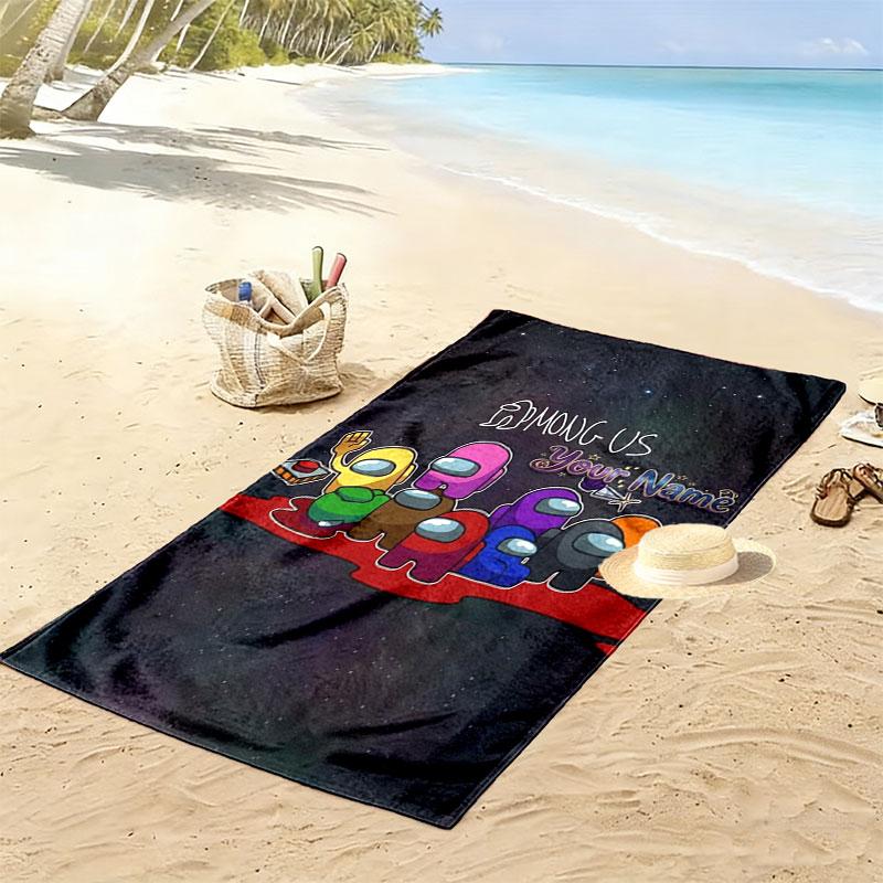 Among Us Custom Name Print Beach Towel, Large Soft Quick Dry Towel for Beach Camping Swimming