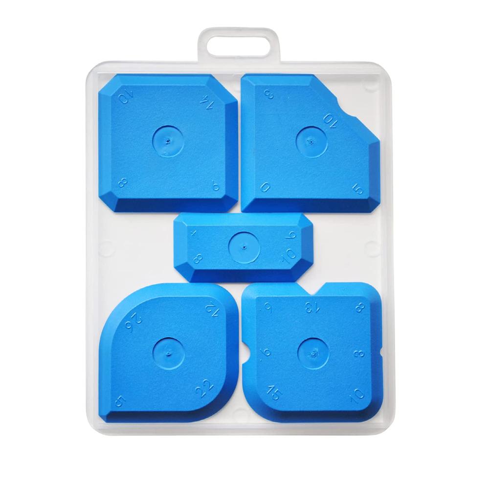 5PCS Professional Blue Silicone Grout Joint Smoother Scraper Set With Transparent Plastic Box (Blue,Caulking Tool) синий
