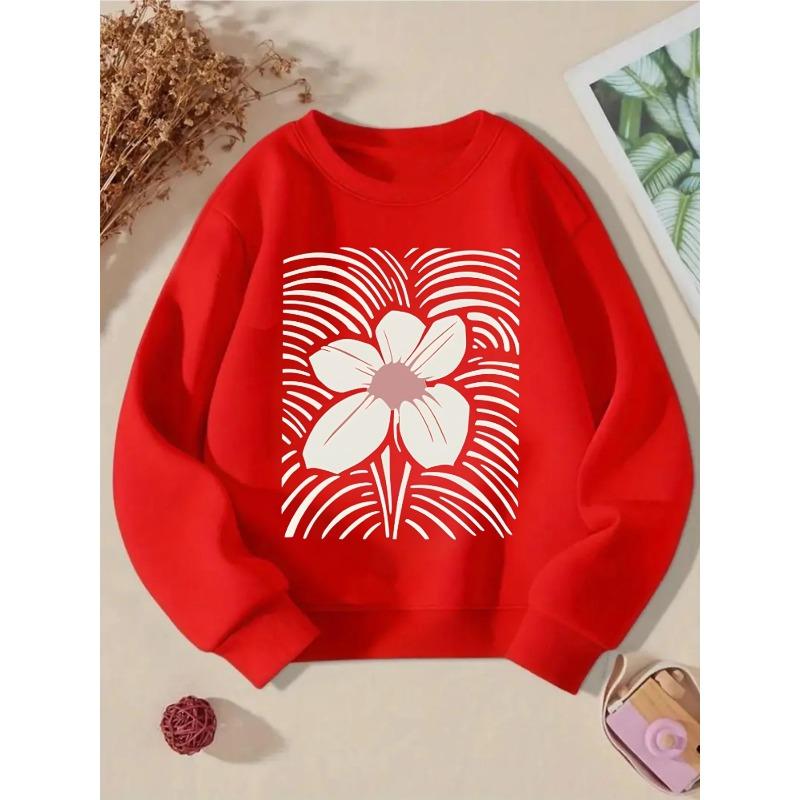 European Sizes Kids' Crewneck Sweatshirt - Floral Pattern with Radiating Lines , Sportswear And Casual Wear, Soft And Comfortable