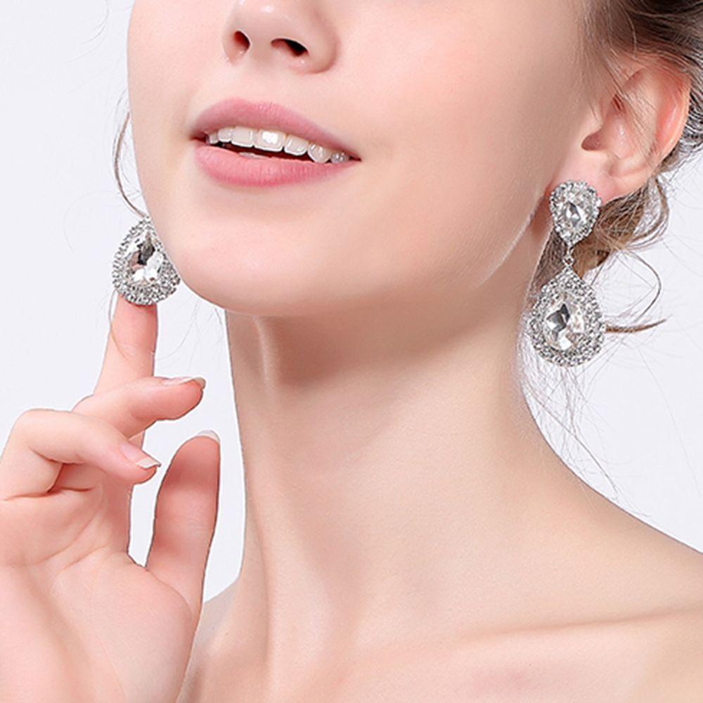Women Rhinestone Tear Drop Earrings Sparking Long Earrings Jewelry Accessories Wedding